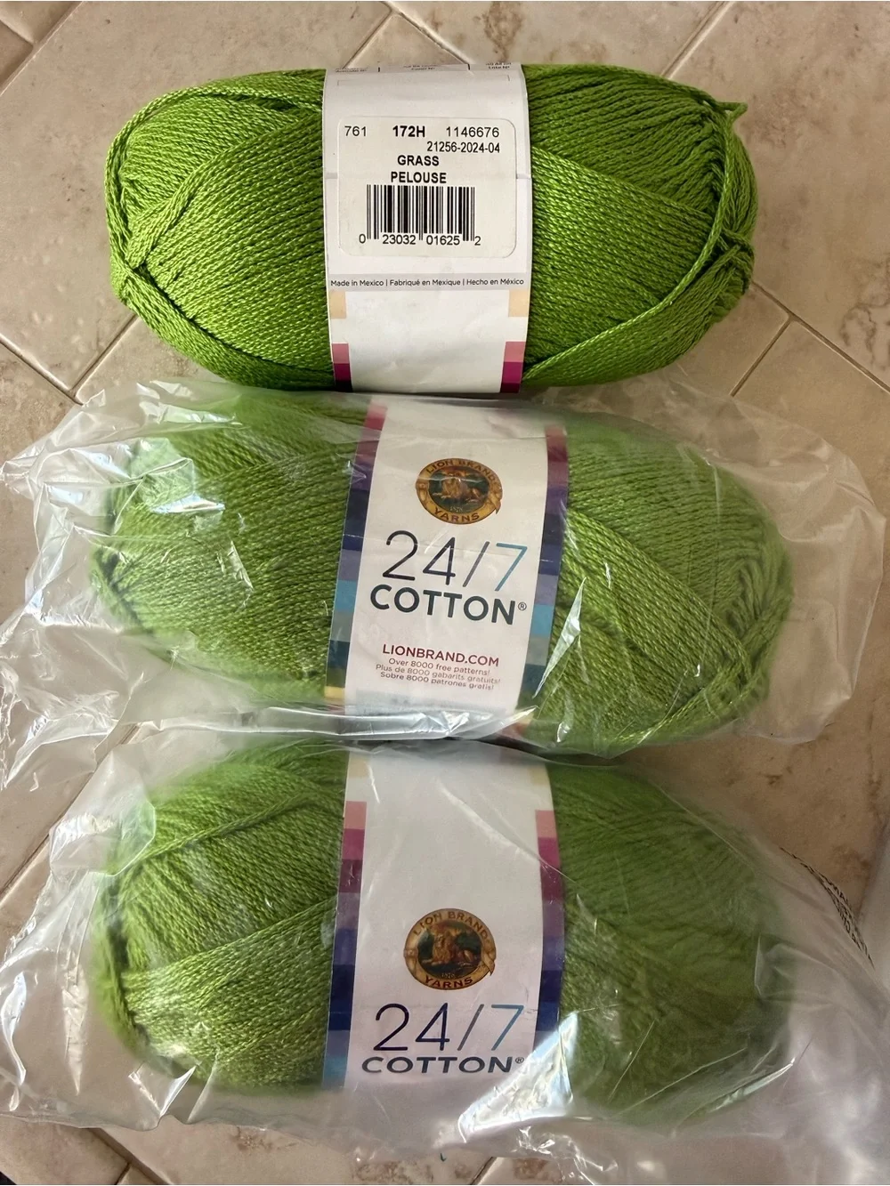 Lion Brand 24/7 Cotton Yarn - Bright Green - Grass